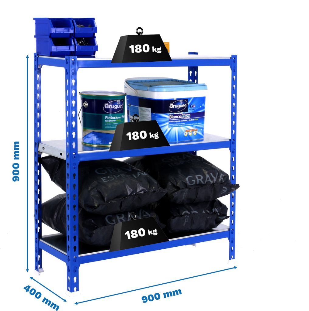 SIMONCLICK Metallregal 3/400 900 BLAU/GALVA Produktbild 