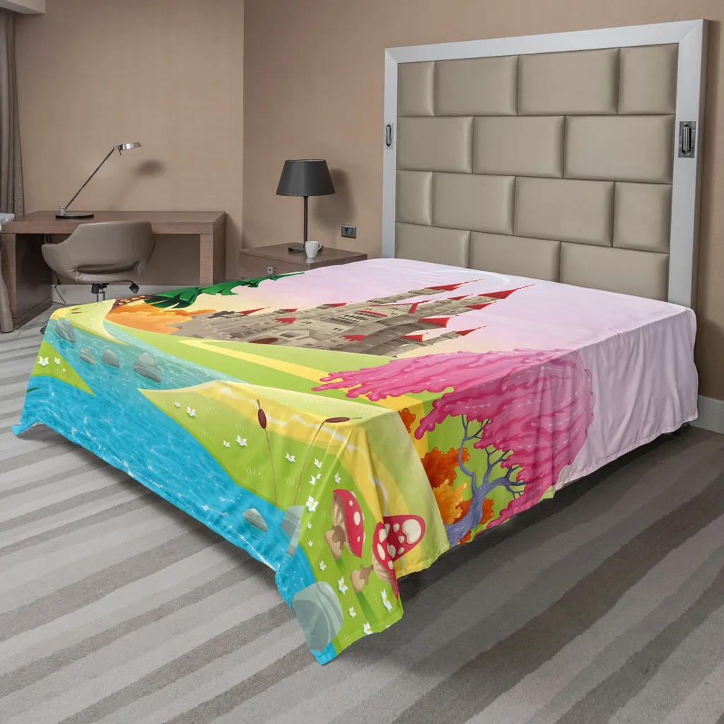 Drap de lit enfant thème forêt enchantée 260 cm x 228 cm rose pastel