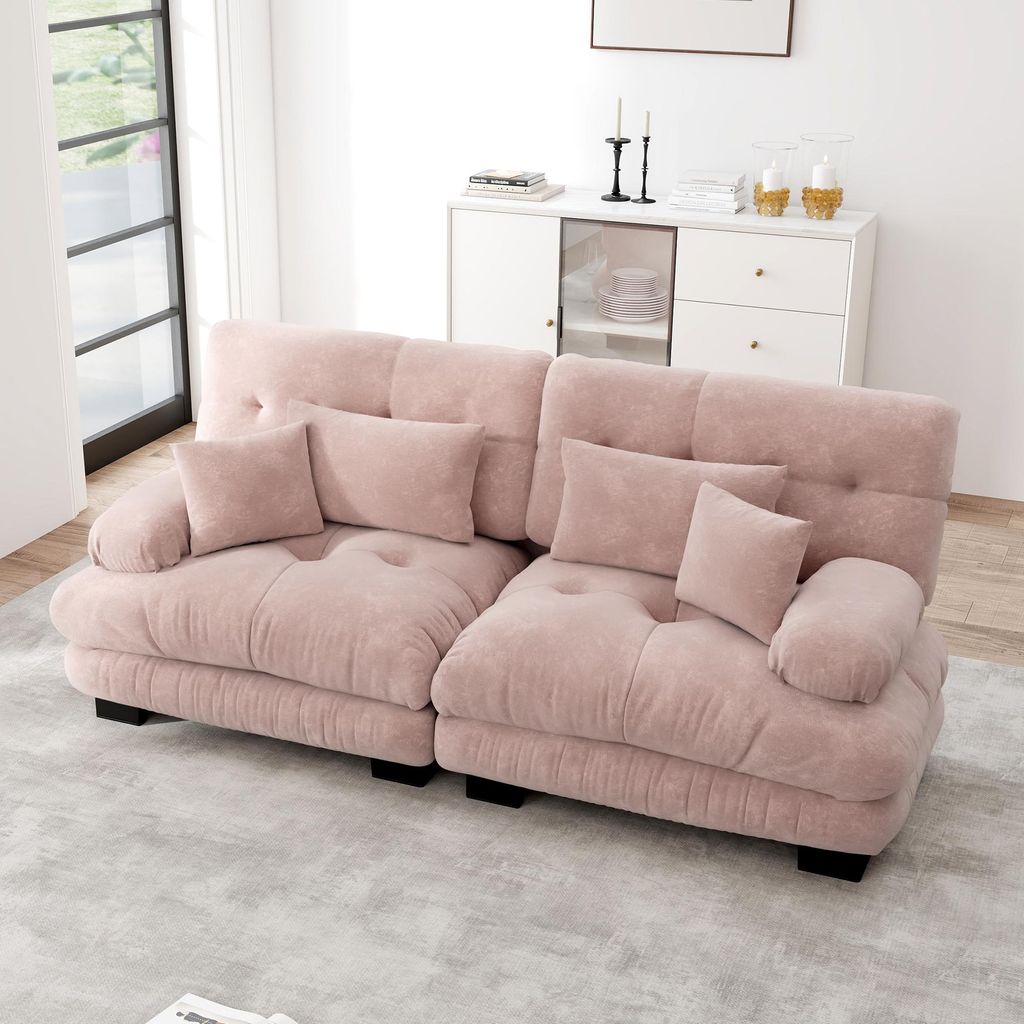 MODFU Zweisitzer Polstersofa mit mit 2 Lendenkissen und 2 Dekokissen,Loungesofa Chenille,ohne Ottoman,Modulares Sofa,Rosa
