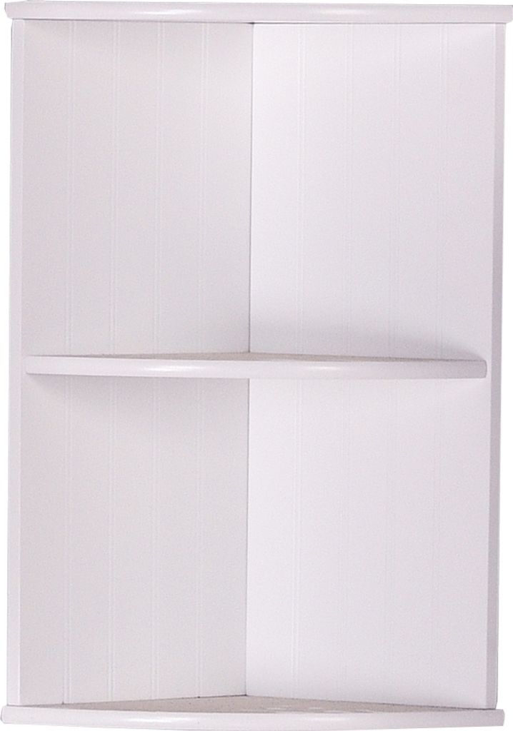 A white corner shelf unit.