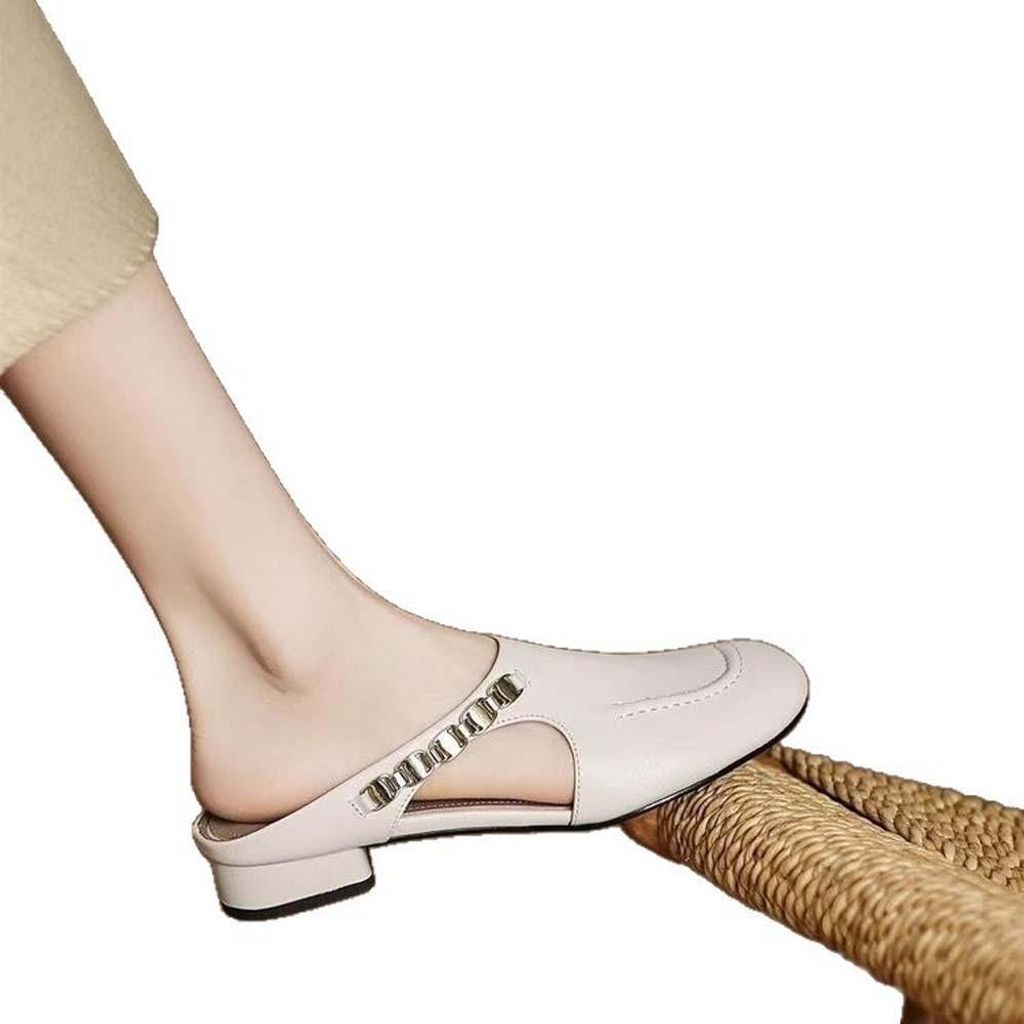 INF Französische Retro Damen Hausschuhe aus PVC in Beige mit niedrigem Absatz für den Sommer 36-37