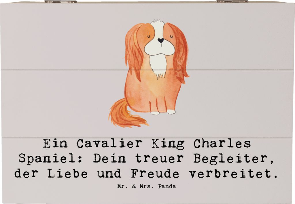 Mr. & Mrs. Panda Kiste Cavalier King Charles Spaniel 22 x 15 cm - Grau Pastell - Geschenk, elegant, Hundeliebhaber, Holzbox mit Deckel, kompakt, fo...