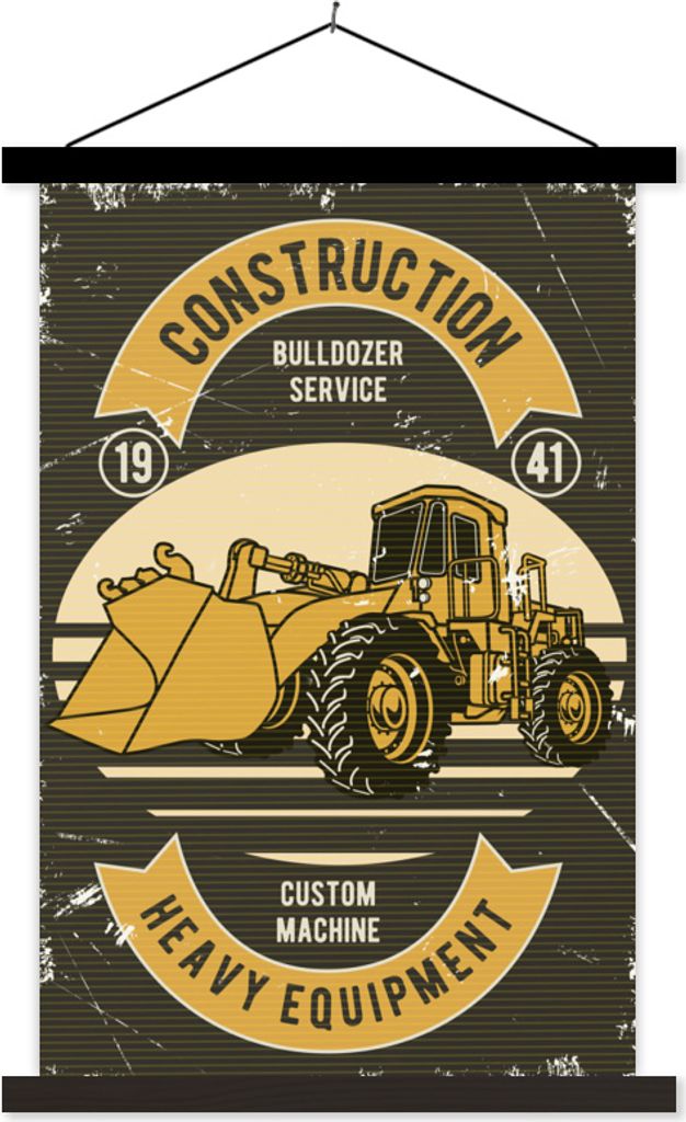 MuchoWow Textilposter Bulldozer - Retro - Banner - Zitat 120x180 cm mit schwarzem Rahmen - Fotos