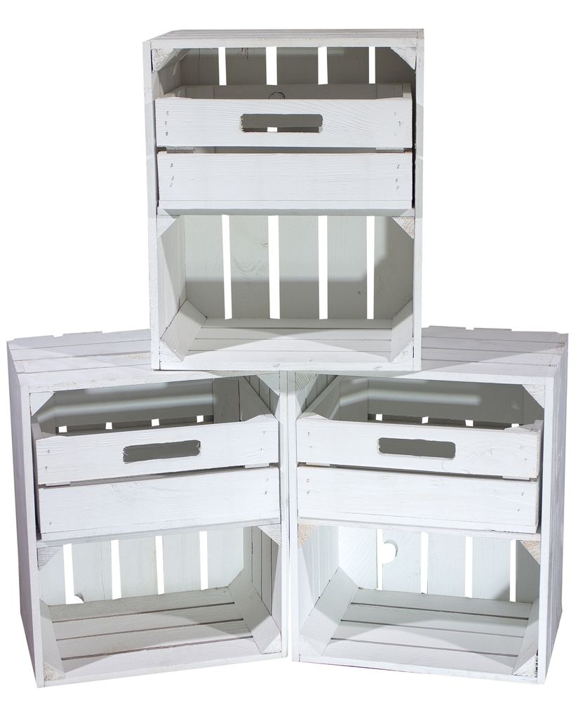 3er Set weiße Regalkiste mit Schublade quer 50cm x 40cm x Produktbild 