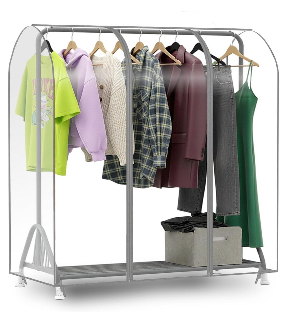 Kleiderständerabdeckung, 150 cm breit, transparente Kleiderständerabdeckung mit Reißverschluss, Schutzhülle für große Kleiderbügel, wasserab...