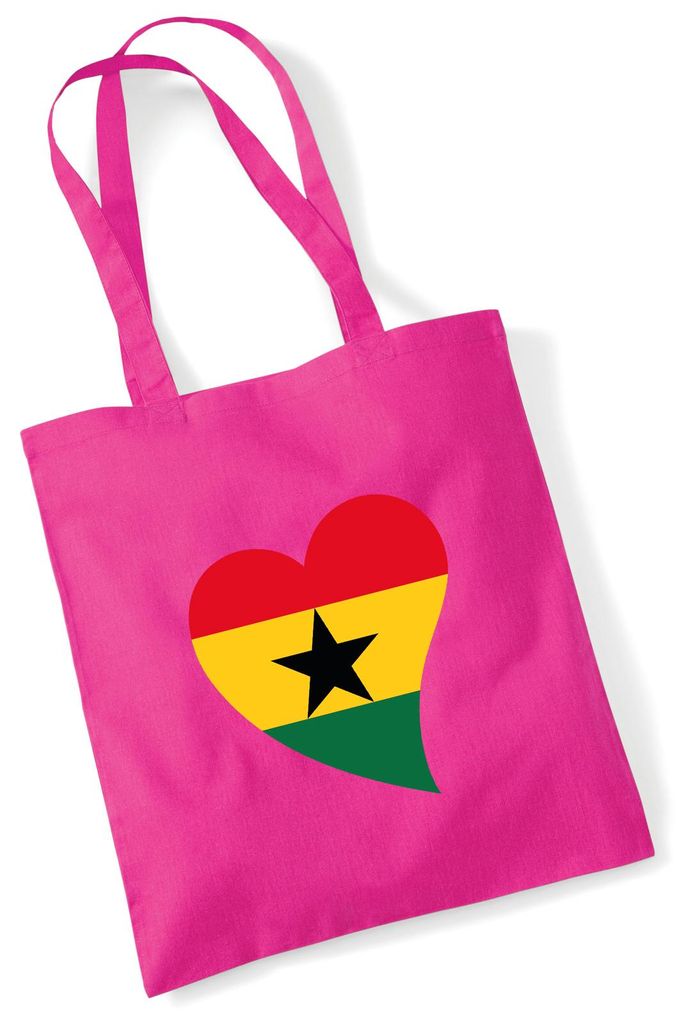 Huuraa Jutebeutel Ghana Flagge Herz 10 Liter Fuchsia Baumwolle Tasche Geschenkidee