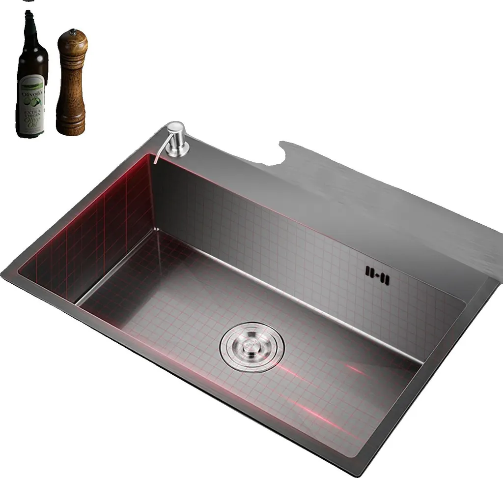 Bac d'évier encastrable 50x45cm cuve simple en inox avec pompe savon