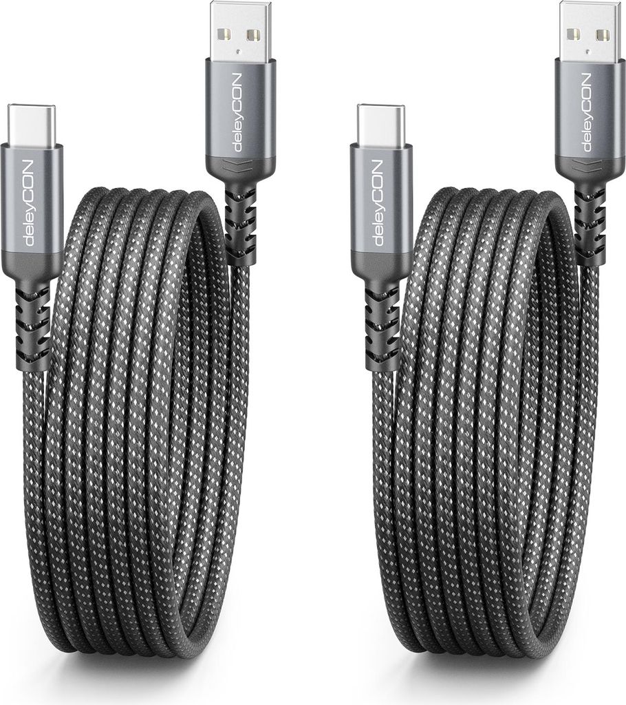 deleyCON 2x 2m USB-A auf USB-C Kabel Ladekabel Datenkabel für iPhone 17 15 16 Pro Max Air Galaxy A16 A56 S25 S24 S23 Pixel iPad Pro Air Tablet Air...