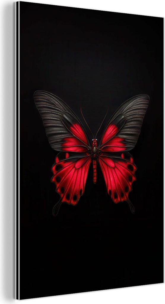 MuchoWow Wanddekoration Metall Metallbild Wandkunst 40x60 cm Schmetterling - Rot - Kontrast MuchoWow Aluminium Gemälde - Wanddekoration aus Aluminium