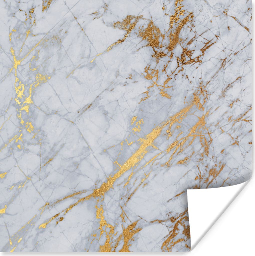 MuchoWow Poster Marmor - Gold - Grau 75x75 cm - Wand Dekoration