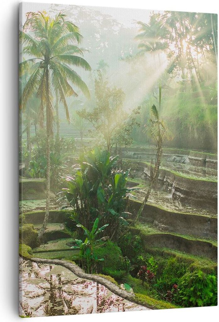 Bild auf Leinwand - Leinwandbild - Einteilig - Terrassen Reis Palmen - 50x70cm - Wand Bild - Wanddeko - Wandbilder - Leinwanddruck - Wanddekoration...