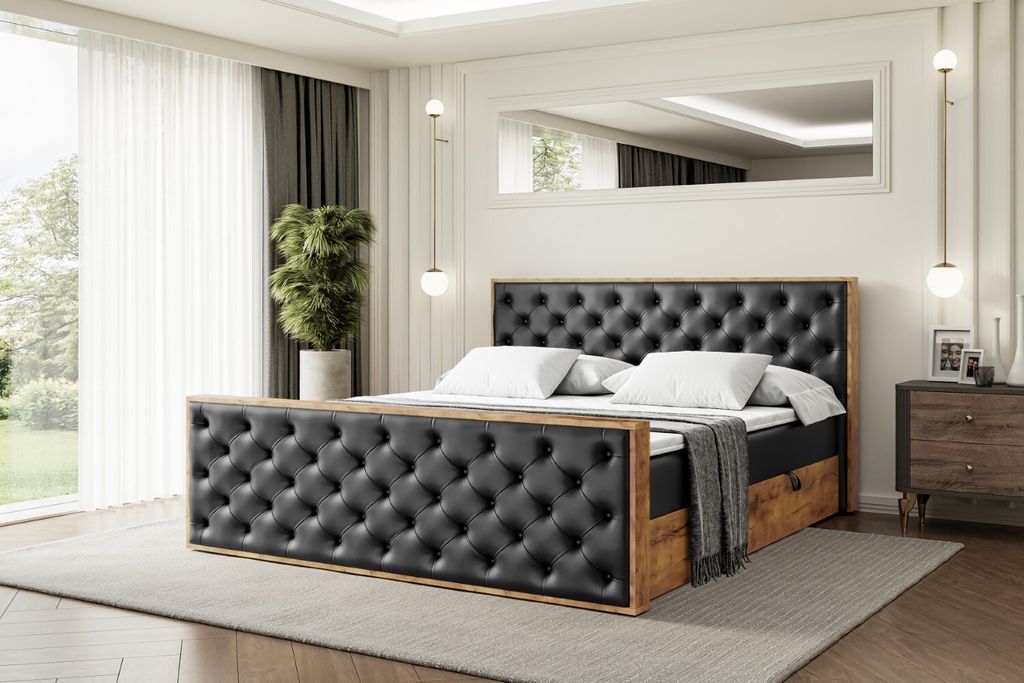 ALTDECOR Boxspringbett mit Matratze und Lattenrost, Topper, Fußteil,Polsterbett mit Bettkasten, Bett mit Stauraum H3-Matratze, Doppelbett, Boxbett...