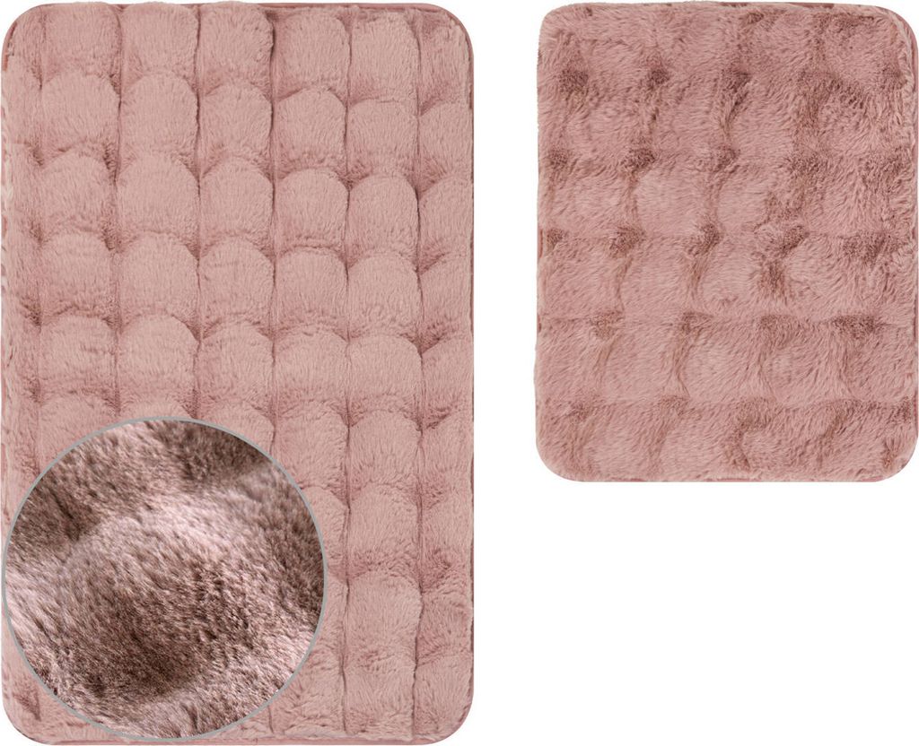 Badematte Badteppich Badvorleger Aruba Rosa 2 tlg. 2 Stück: Teppich 50x80 + Unterlage 50x40