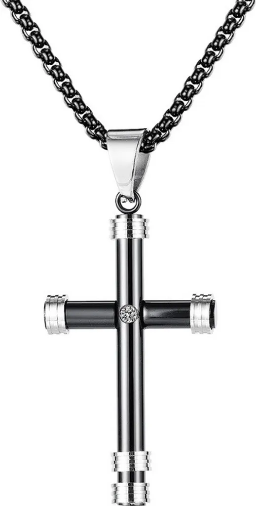 Collana Street Cross Nera / Argento - Eleganza e Comfort KP22857