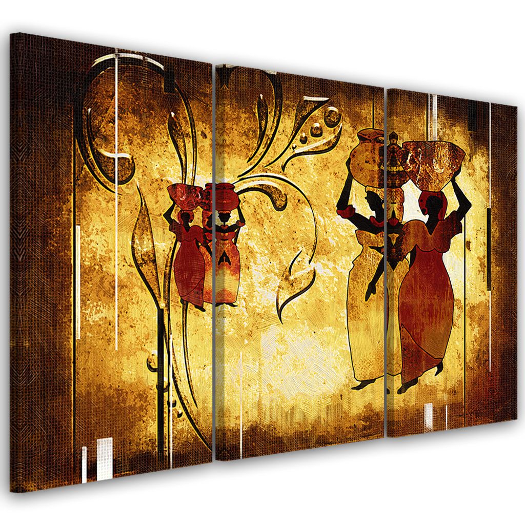 Triptychon auf leinwand abstraktionen - braun 60x40 cm Feeby braun wandbild bereit zum aufhängen