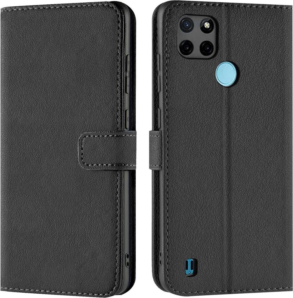 Conie Klapp Tasche für Realme C25Y / C21-Y Kartenfach Rundumschutz Hülle in Schwarz