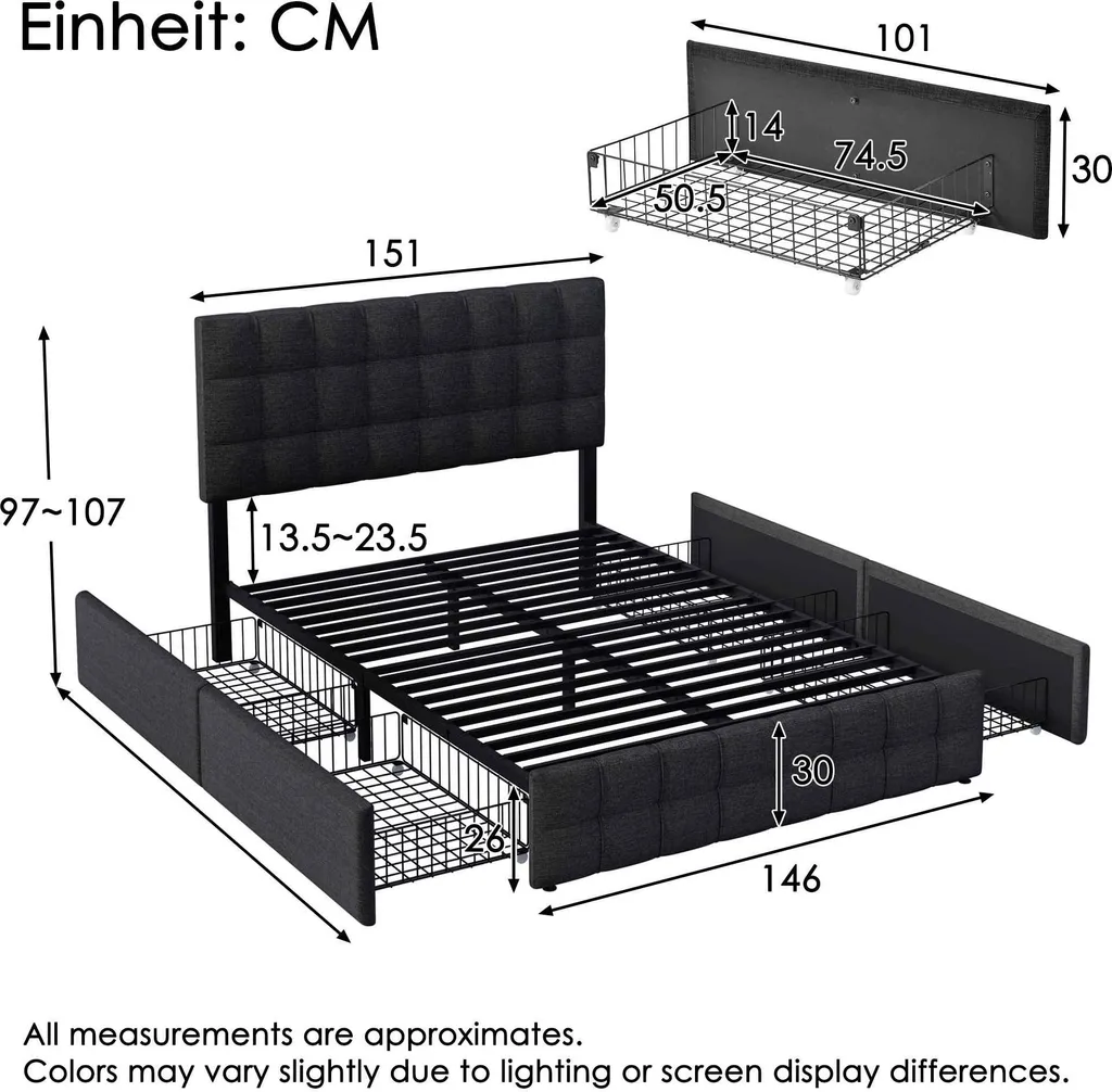 Lit double avec rangement 140x200 cm idéal pour optimiser petit espace