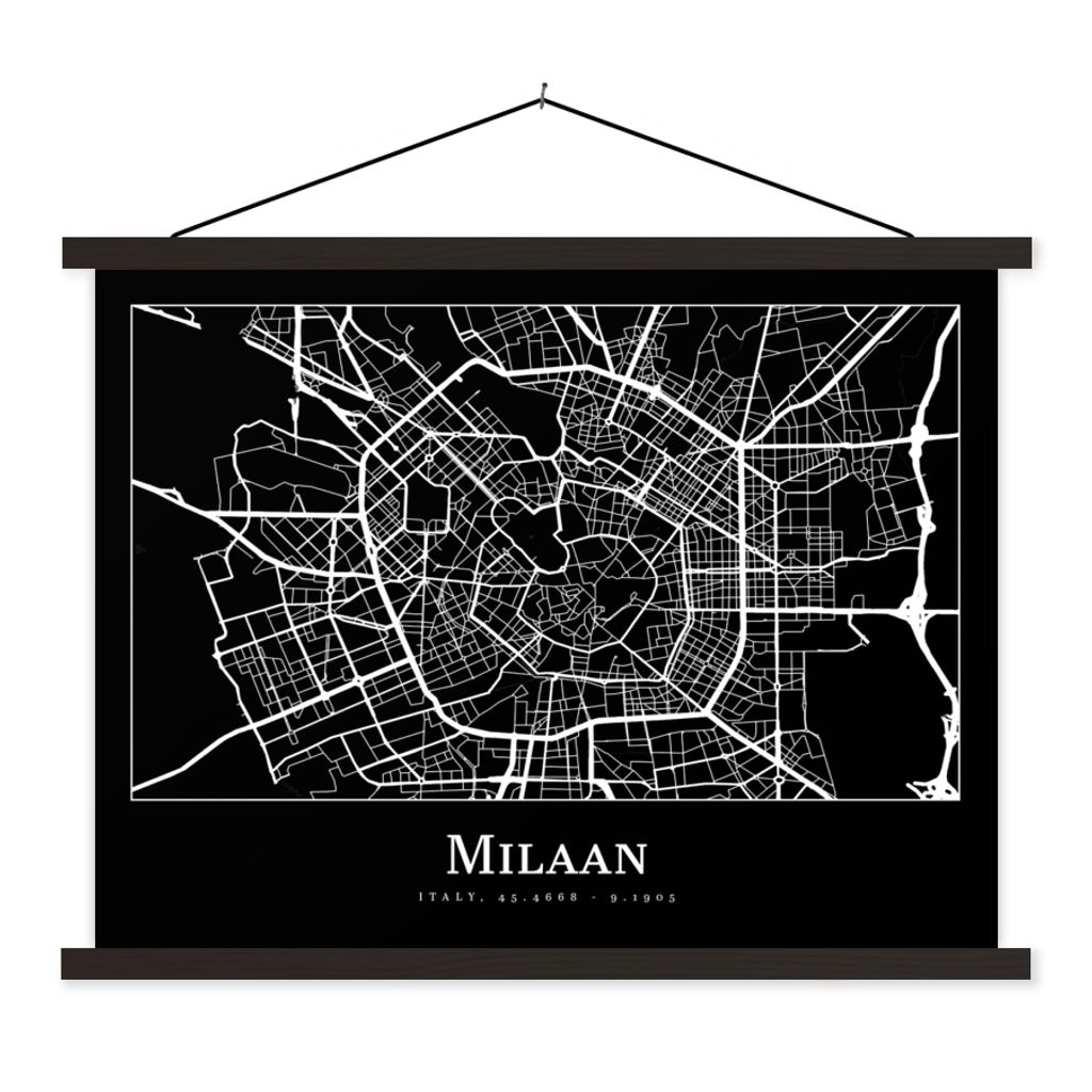 MuchoWow Textilposter Mailand - Karte - Stadtplan 120x90 cm mit schwarzem Rahmen - Aufhänger für Poster