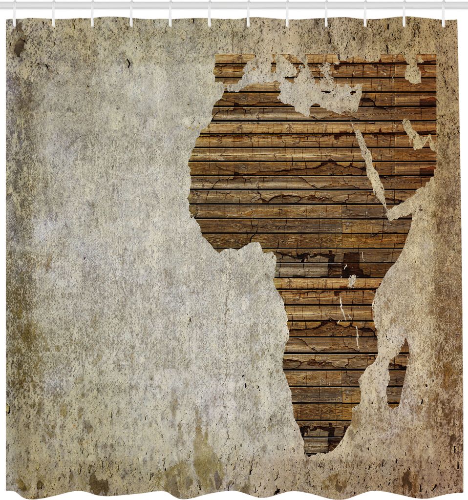 ABAKUHAUS afrikanisch Duschvorhang, Geografie-Thema-Schmutz-Weinlese-hölzerne Planke und Afrika-Karten-Digital-Druck, Stoffliches Gewebe Badezimme...