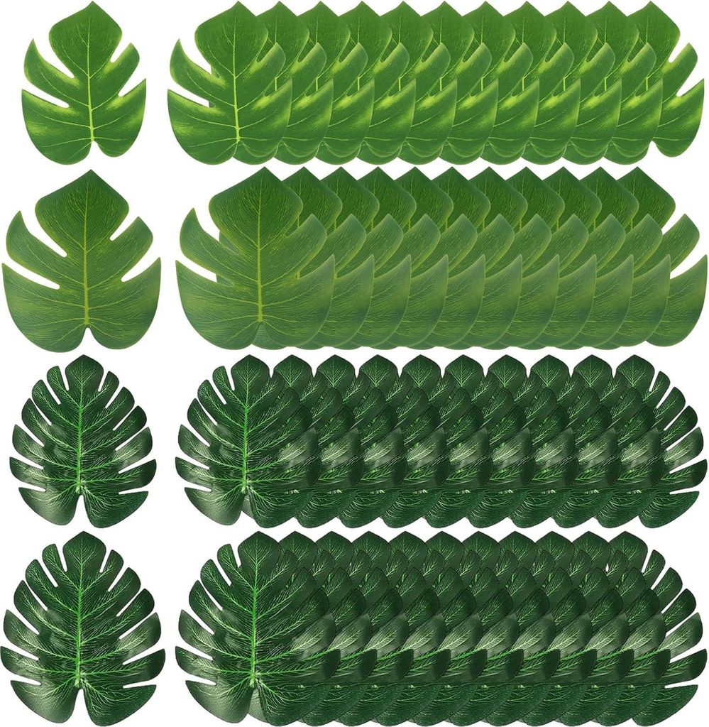 Palmenblätter Dekoration 48 Stück Kunstpflanzen Monstera Tropische Dekoration Dschungel Grüne Verzierung Strand Geburtstag Zwei Größen