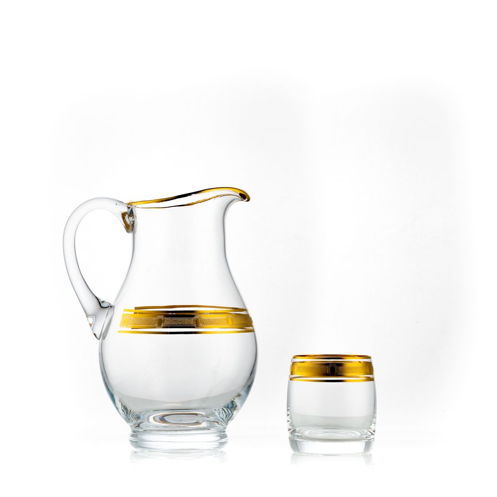 Wassergläser Set 1 x Karaffe, 6 x Wassergläser Wasserset Lemonade Gold 7 teilig Set Kristallglas BOHEMIA CRYSTALEX Kristallgläser mit Kristallk...