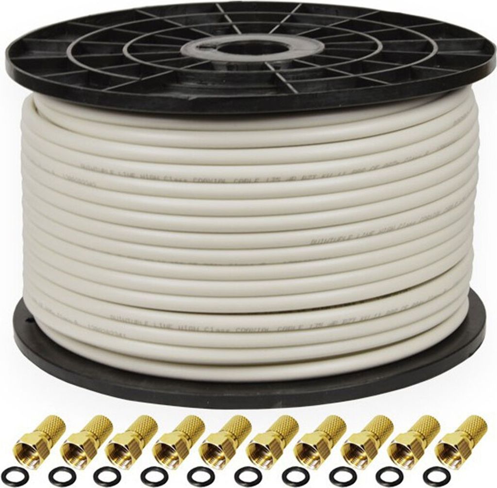 100 Meter PremiumX Sat Koaxial Kabel 135dB 5-fach geschirmt Kupfer-Stahl Innenleiter HDTV FULLHD 10x F-Stecker