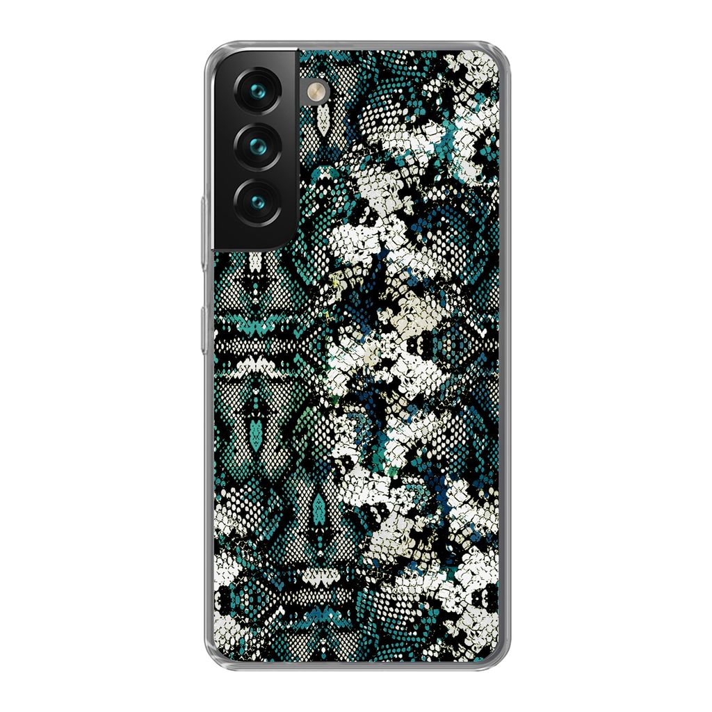 MuchoWow Handyhülle Schutzhülle Hülle für Samsung Galaxy S22 Tiermuster - Weiß - Türkis Silikon Softcase Handy Hülle - Mobiltelefonhülle