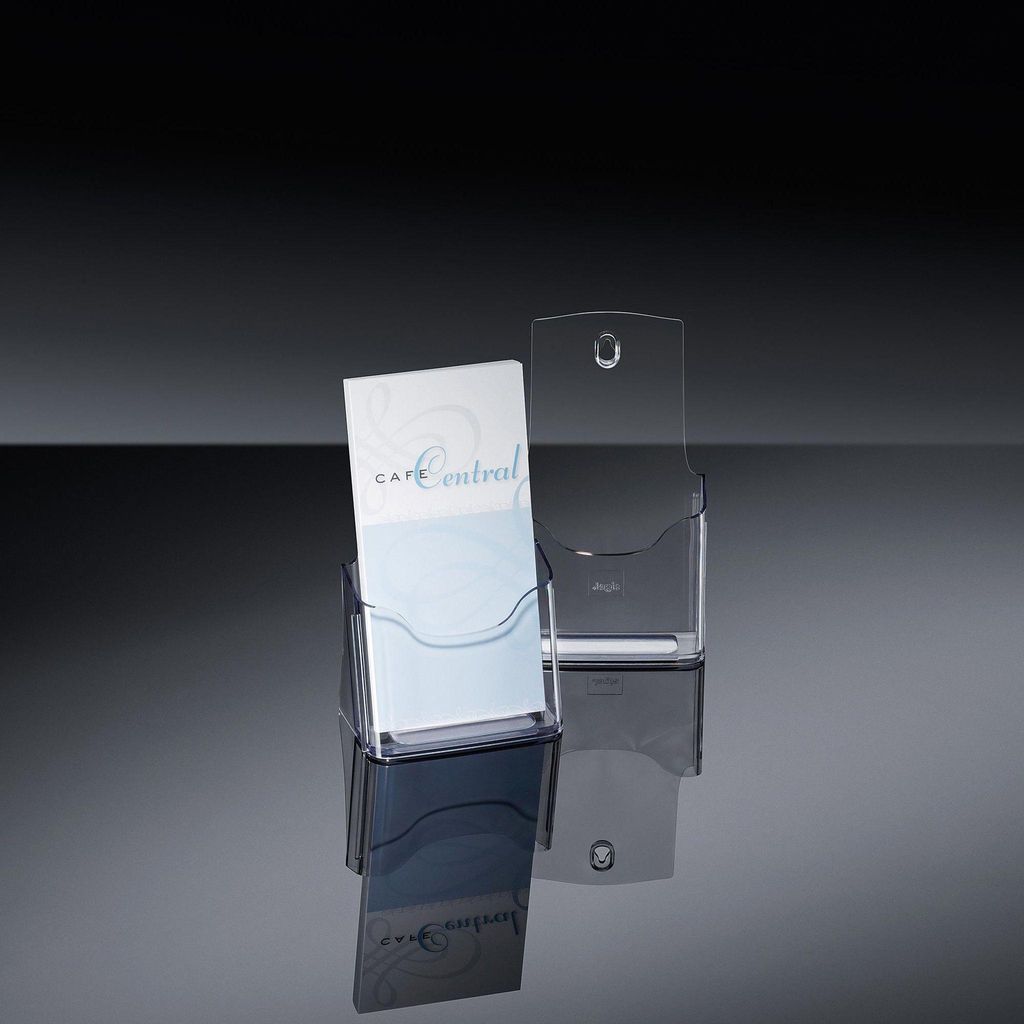 SIGEL LH113 Tisch-Prospekthalter, DIN lang (105x210 mm) / DIN A6 (105x148 mm), 1 Fach, glasklar, Acryl