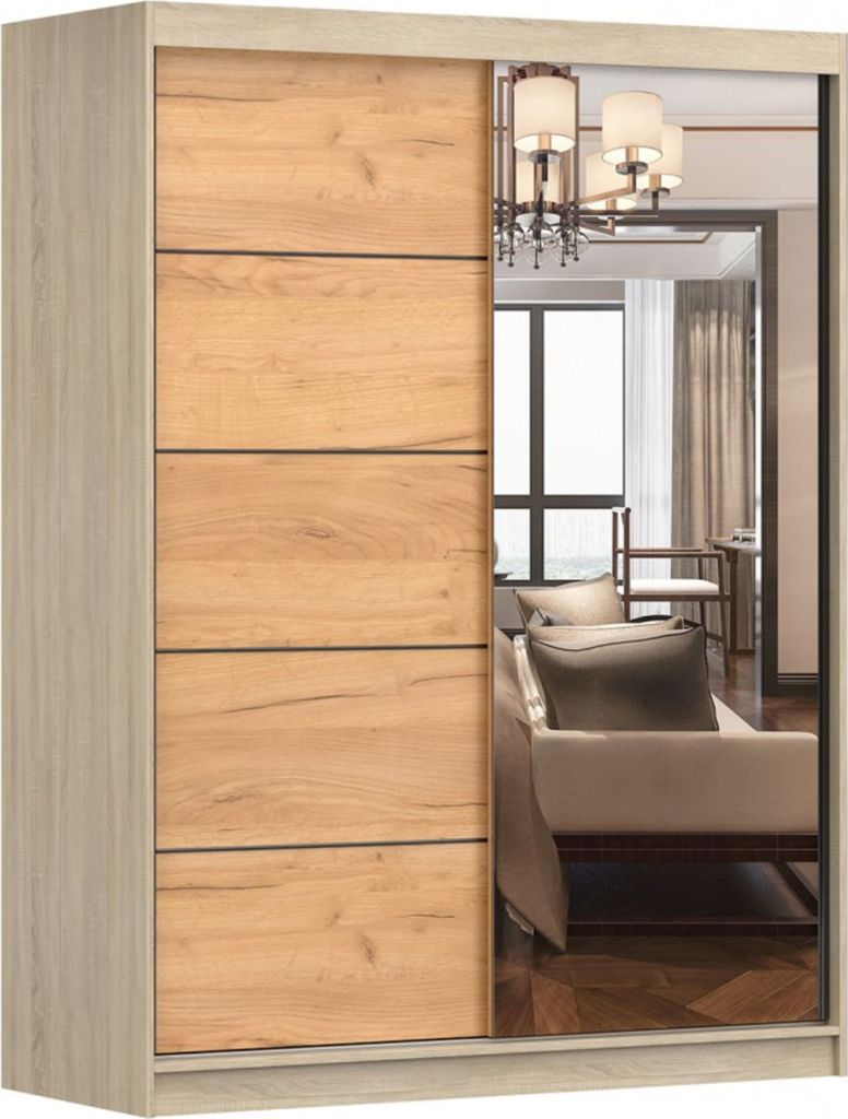 Kleiderschrank mit Spiegel Schwebetürenschrank 2-türig Schrank mit Einlegeböden und Kleiderstange Schiebtüren Schlafzimmer Wohnzimmerschrank 15...