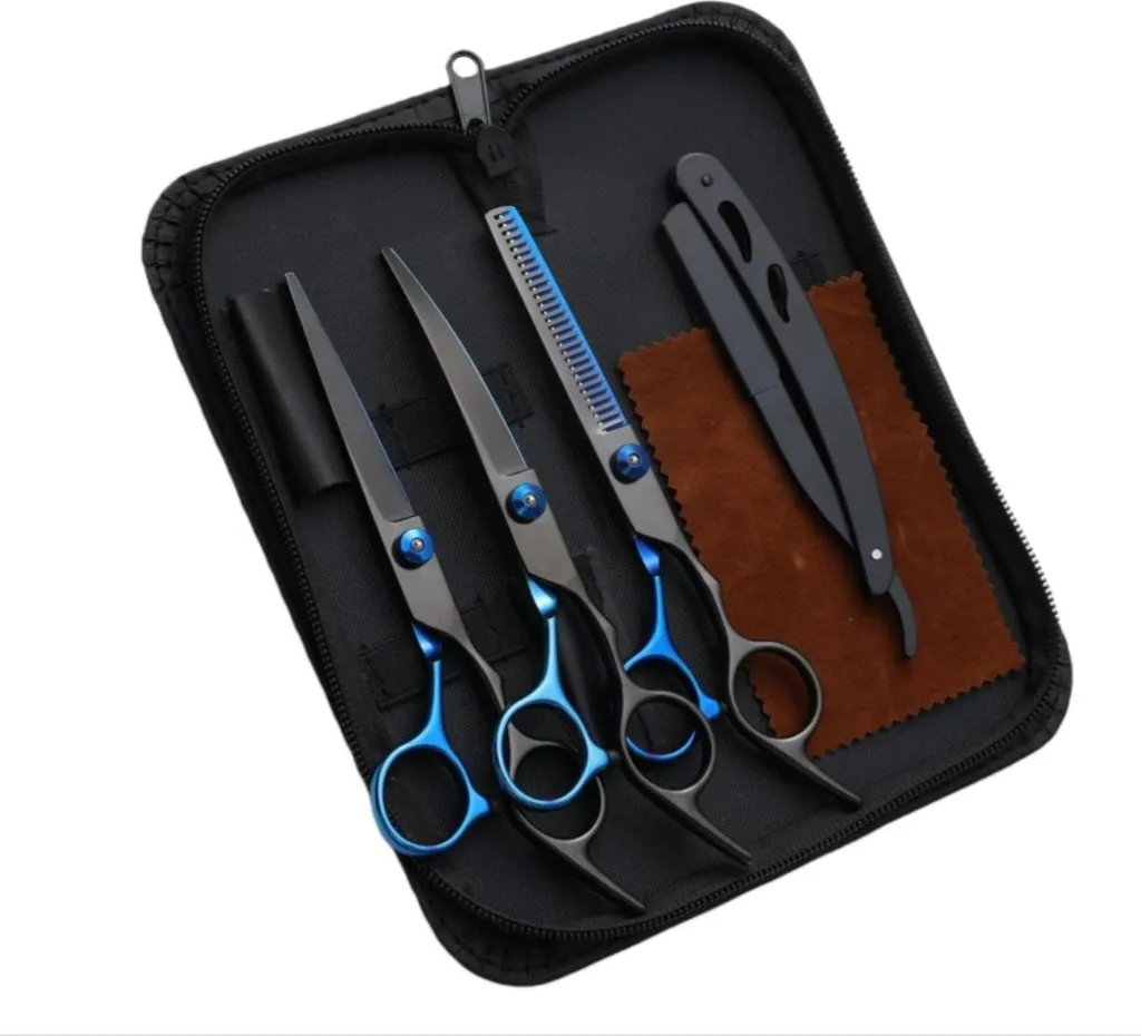 Forbici Parrucchiere Lama Stretta 6" - Set Acciaio Inox Blu Nero