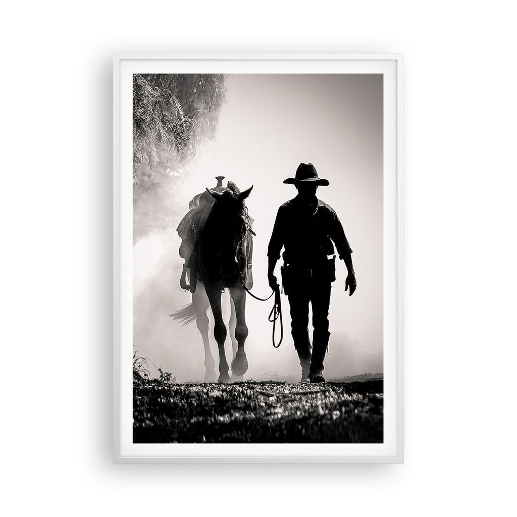 Gerahmtes Poster - Weißer Rahmen - Cowboy Pferd Shady - 70x100 cm - Wand Bild - Wanddeko - Wandbilder - Kunstposter - Wandposter - Bilderrahmen - ...