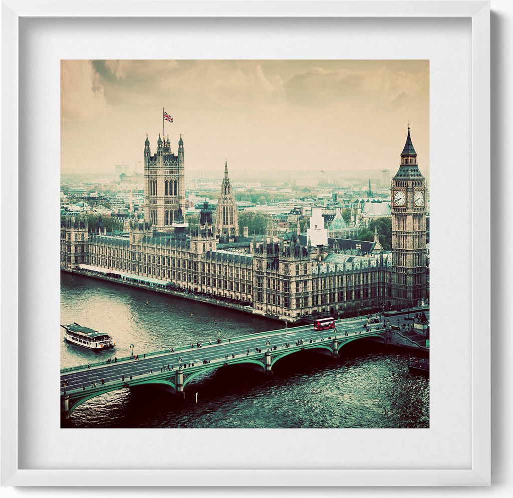 Architektur in England - aus der Vogelperspektive– Wandbild mit Rahmen – Gerahmtes Bild – Wanddekoration – 50x50 cm – Weiß Rahmen
