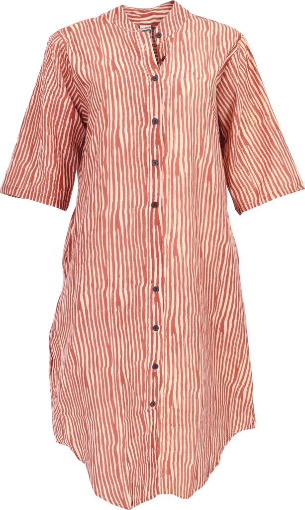Boho Hemdkleid, Lange Gestreifte Tunika - Rost, Damen, Braun, Baumwolle, Größe: S