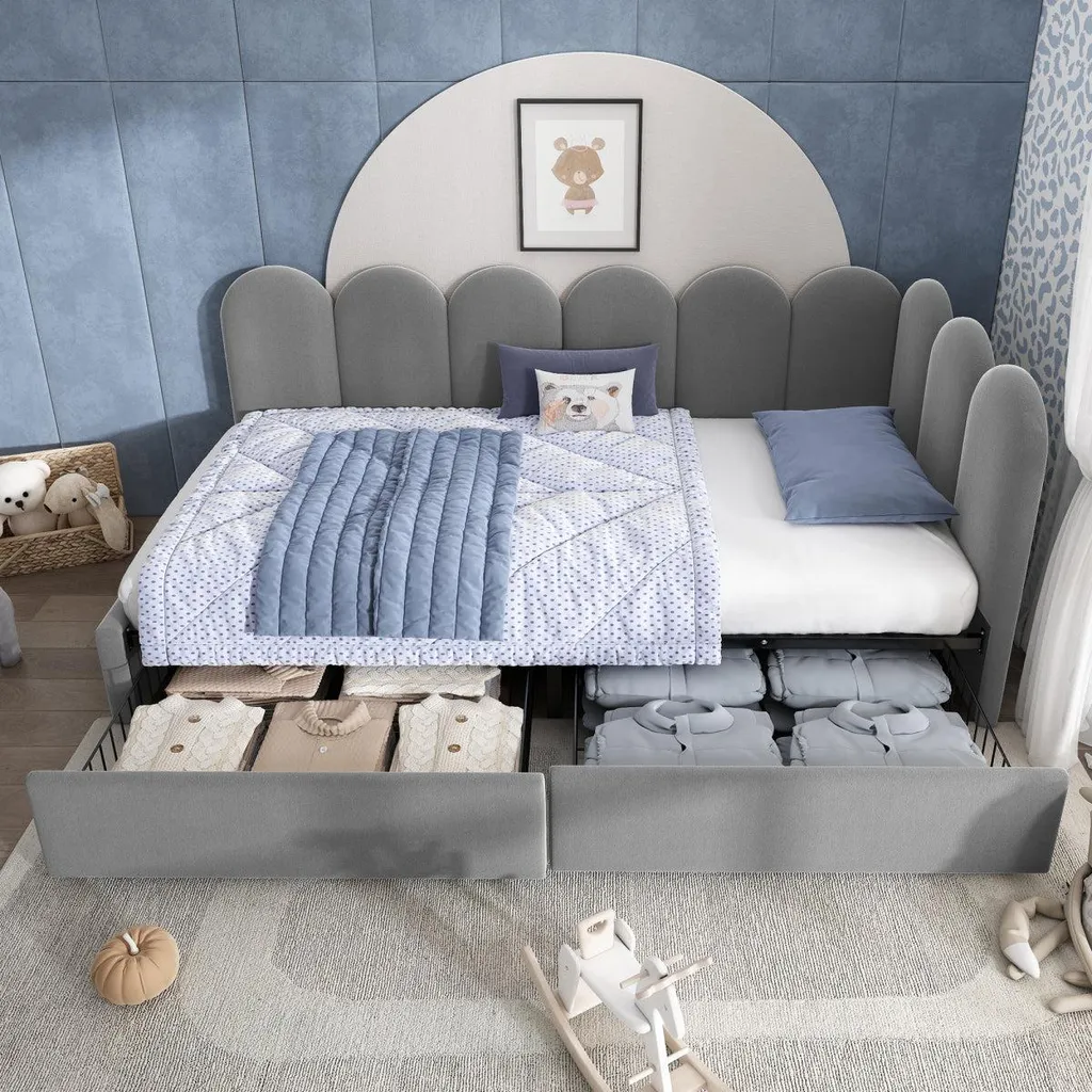 Lit simple 90x200 cm gris gain de place avec tiroirs pour chambre - 11
