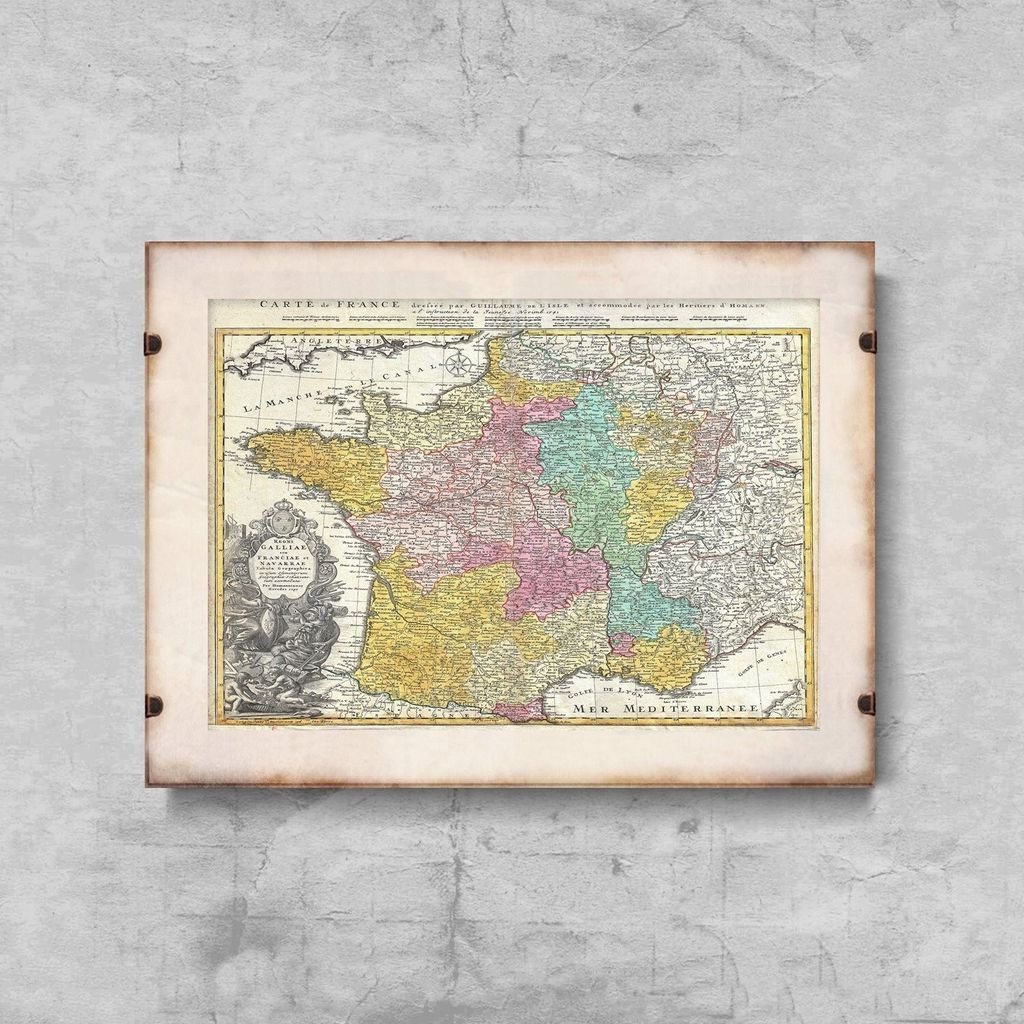 Poster - Canvas - Leinwand - 59,4 cm x 42 cm - Alte Karte von Frankreich