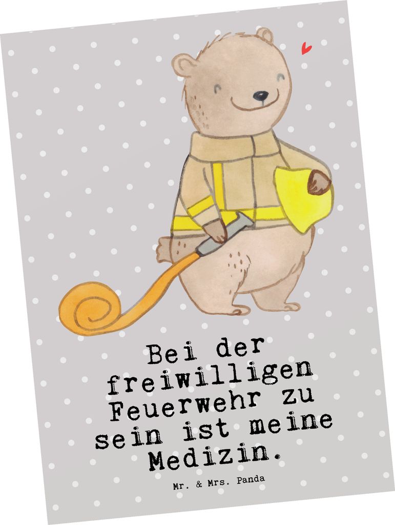 Mr. & Mrs. Panda Postkarte Bär Freiwillige Feuerwehr - Grau Pastell - Geschenk, Ansichtskarte, Ansichtskarten, Feuerwehrfest, Postkarten, Jugendfe...