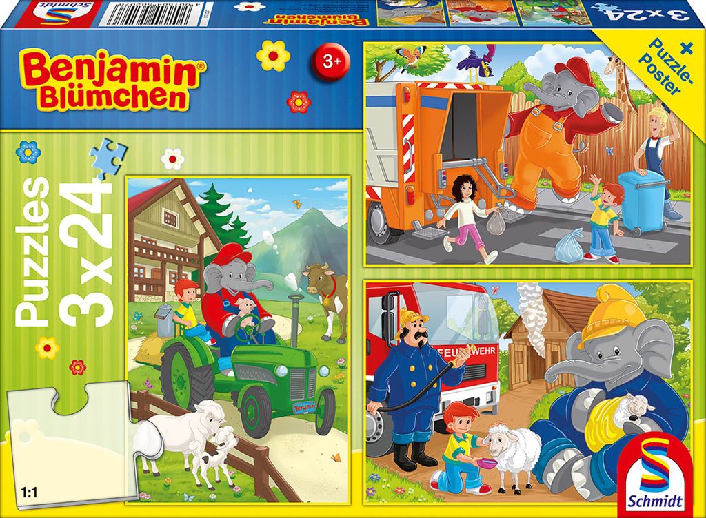 3 x 24 Teile Schmidt Spiele Kinder Puzzle Benjamin Blümchen Produktbild 