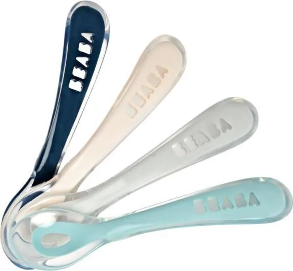 Set di cucchiai per bambini BEABA, 4 pezzi, silicone, 2° età, Barbe a papa / Guimauve / Vert de gris / Lilla