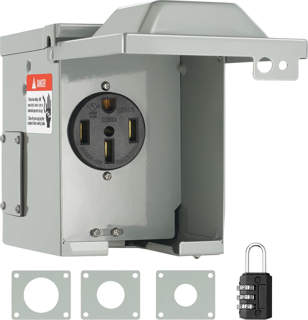 VEVOR Außensteckdose RV NEMA 14-50R 125/250 V wasser- und staubdicht Wohnwagen Wohnmobil 155 x 130 x 165 mm Einspeisestecke mit einem Erdungskabel...
