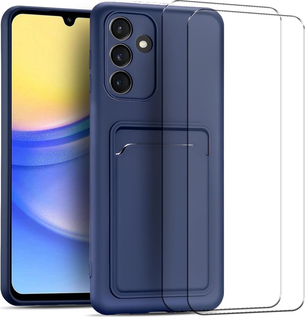2in1 Schutz Cover Set für das Samsung Galaxy A51 besteht aus 2x 9H Glas Folie Display Schutzfolie und 1x Silikon Case Schutzhülle - Hülle in Blau