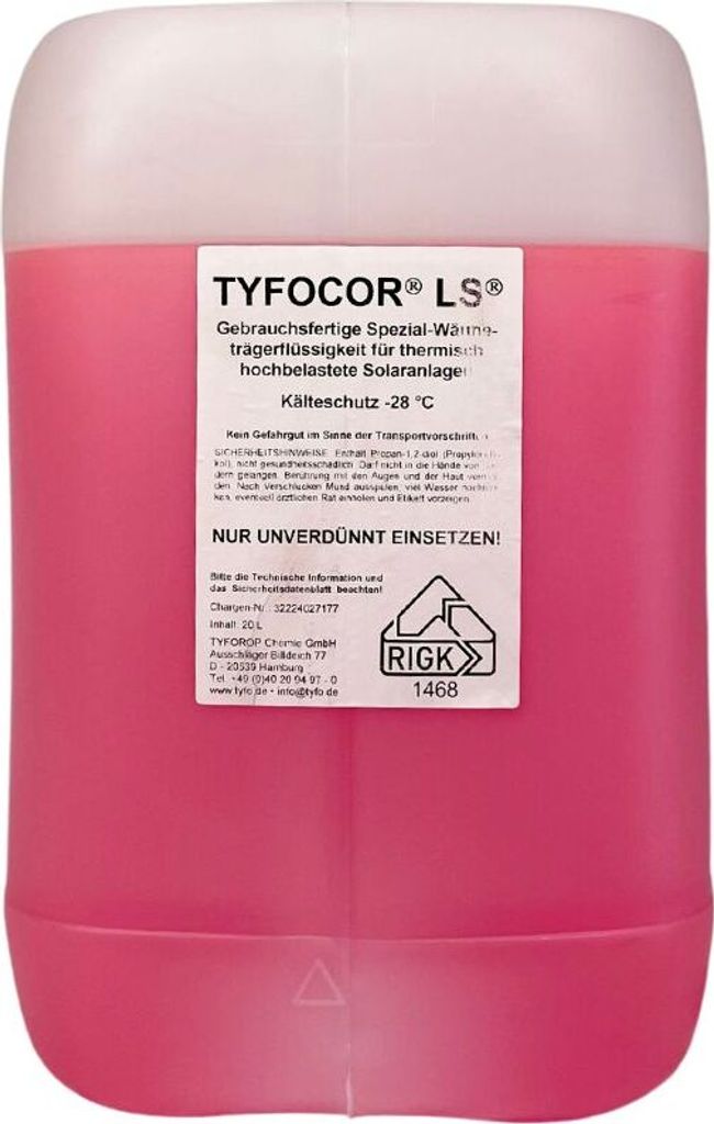 Tyfocor Wärmeträgerflüssigkeit Typ LS 20 L Vakuumkollektoren Frostschutz bis -28 °C