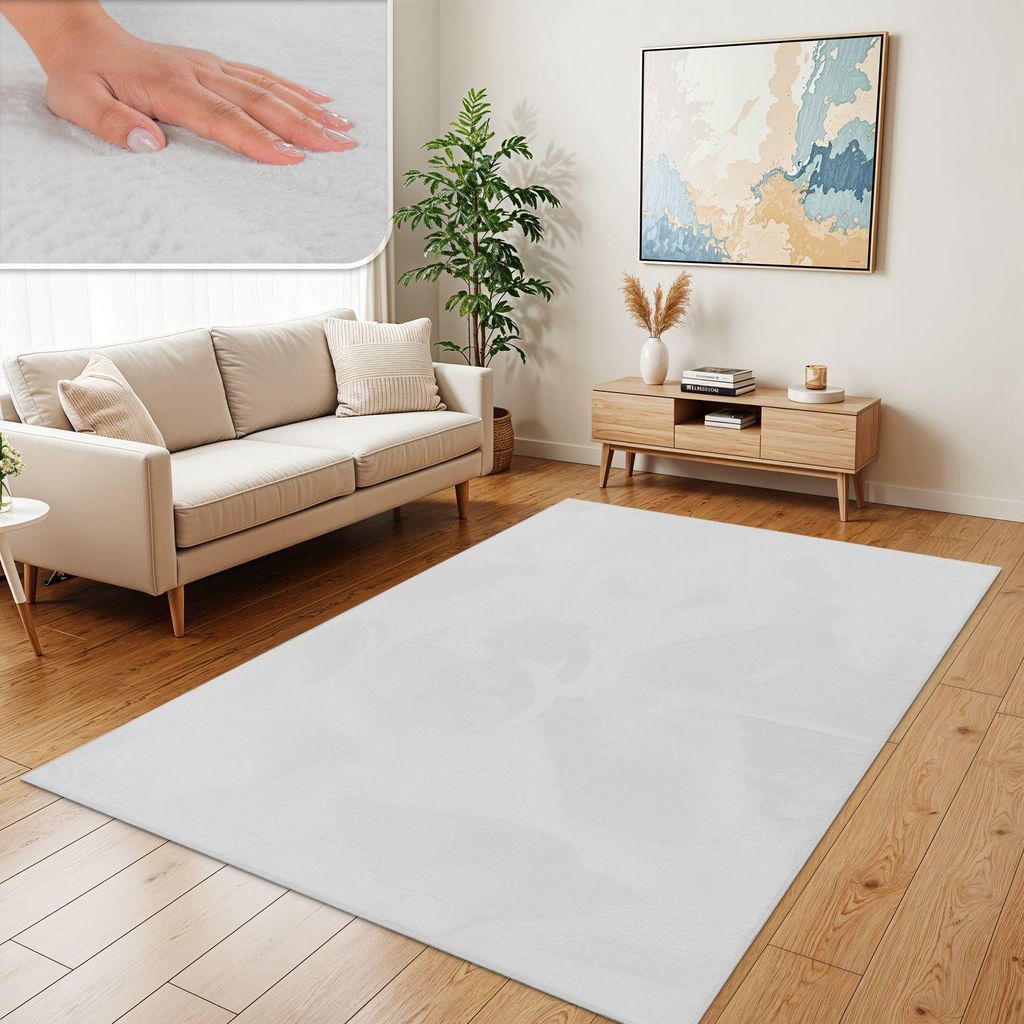 TT Home Wohnzimmer Teppich Hochflor Langflor Kunstfell Weich Modern Unifarben Flauschig Größe 120x160 cm