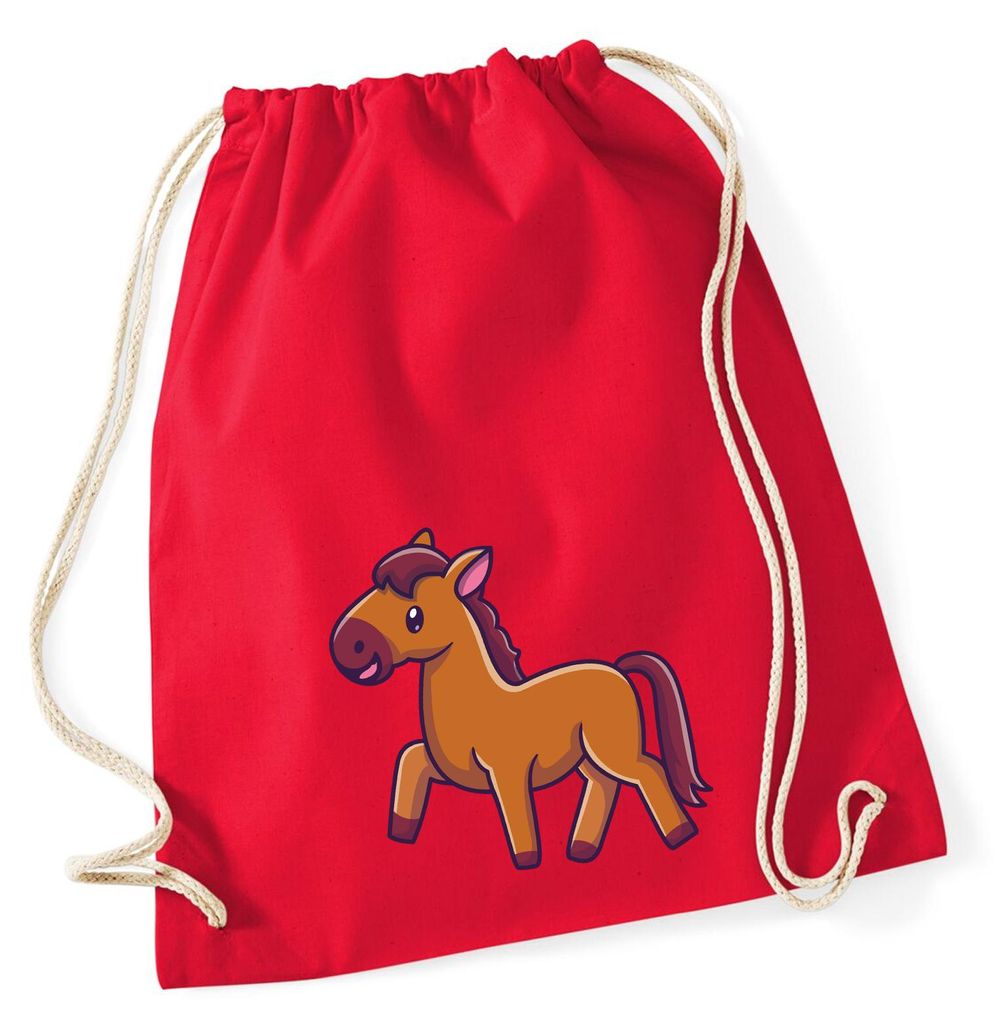 Huuraa Turnbeutel Pferd Comic 12 Liter Classic Red Baumwolle Rucksack Geschenkidee