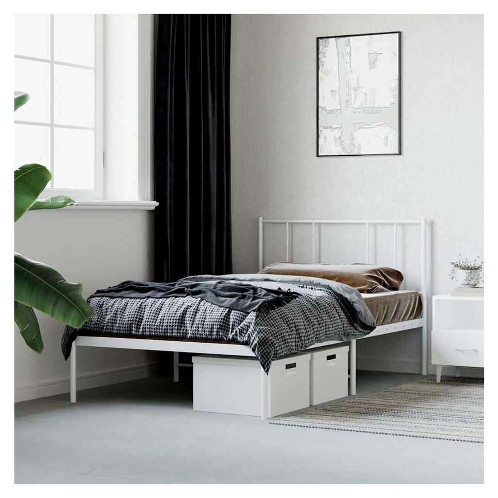 Bettgestell mit Kopfteil aus Metall in Weiß 107x203 cm