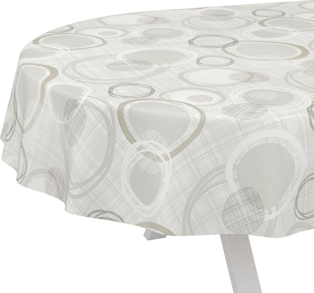 Tischdecke Wachstuch Ornamente Grau Robust Wasserabweisend Oval Breite 140 cm Länge 160 cm