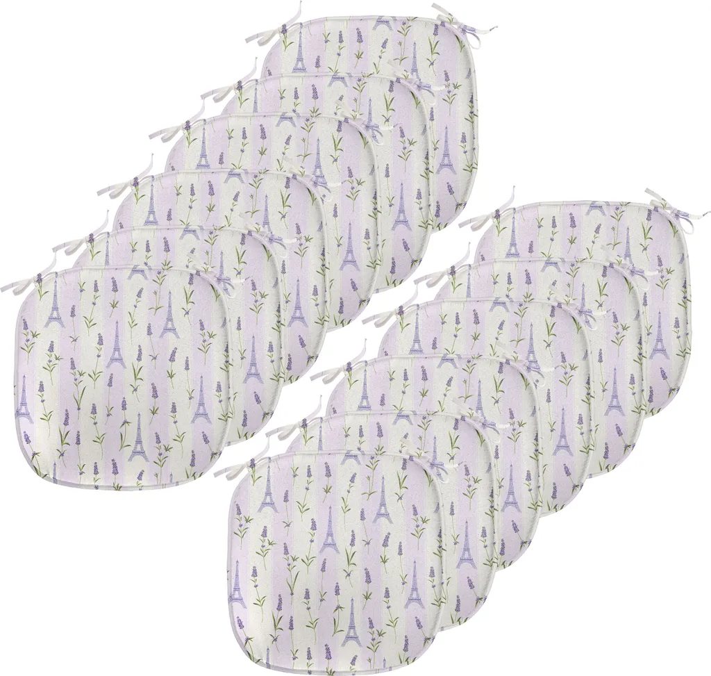 ABAKUHAUS Paris Imbottitura per sedie da sala da pranzo, lavanda Eiffel Pastel, cuscino decorativo impermeabile con cinturini per sedie da cucina, 40 cm x 40 cm - confezione da 12, verde chiaro lavanda