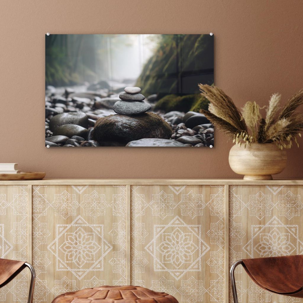 MuchoWow Glasbilder - Bilder auf Wandbild - Foto auf Glas Steine - Stapel - Natur 60x40 cm Wanddekoration aus Glas - Acrylglasbild - Acrylbilder - ...