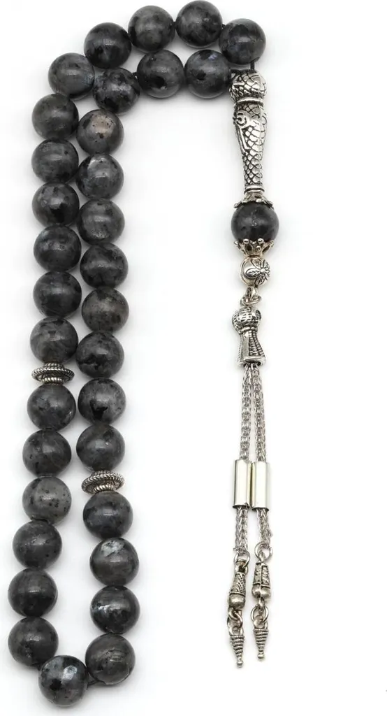 Chapelet spectrolite irisée perles 10mm et finitions métal ciselé