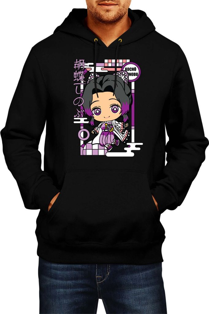 Herren Kapuzenpullover Demon Anime Slayer Kimetsu No Yaiba Chibi Kocho Shinobu, Man S / Schwarz
