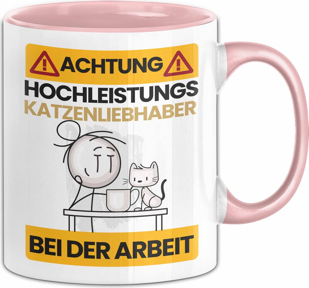 Katzenliebhaber Tasse Geschenk Lustiger Spruch Geschenkidee für Katzenliebhaber Achtung Hochleistungs Katzenliebhaber Bei Der Arbeit (Rosa)